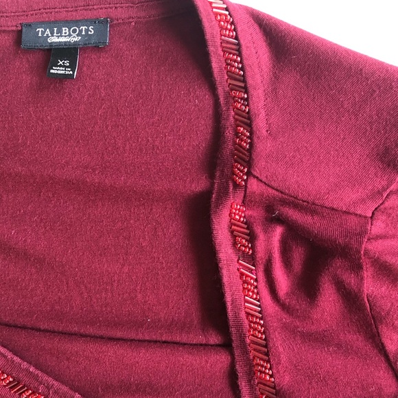 Talbots Beaded Scoop Neck Dark Burgundy Top XS - Picture 10 of 12
